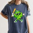 Lucky Shamrock Playing Baseball St Patrick's Kids Boys Women's Comfort Colors T-Shirt Moss