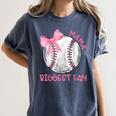 Mama Biggest Fan Coquette Bow Baseball Mom Fan Mother's Day Women's Comfort Colors T-Shirt Moss