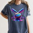 Neon Dripping Baseball And Bats Colorful Sports Art Women's Comfort Colors T-Shirt Moss