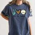 Peace Love Baseball Lover Motif For Women Pink Baseball Mom Women's Comfort Colors T-Shirt Moss