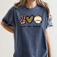 Peace Love Baseball Mom Leopard Print Cheetah Pattern Women's Comfort Colors T-Shirt Moss