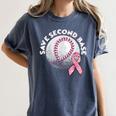Save 2nd Base Breast Cancer Awareness Pink Ribbon Baseball Women's Comfort Colors T-Shirt Moss