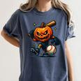 Spooky Halloween Scary Pumpkin Baseball Player Witchy Vibes Women's Comfort Colors T-Shirt Moss Spooky Halloween Scary Pumpkin Baseball Player Witchy Vibes Women's Comfort Colors T-Shirt Moss