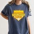 Strike Out Childhood Cancer Boys Baseball Drip Gold Ribbon Women's Comfort Colors T-Shirt Moss