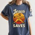 Youth Boy Baseball Jesus Saves Christian Baseball Religious Women's Comfort Colors T-Shirt Moss
