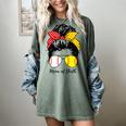 Baseball Mom Softball Mom Of Both Messy Bun Mother's Day Women's Comfort Colors T-Shirt Berry