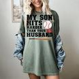 My Son Hits Harder Than Your Husband Baseball Mom Women's Comfort Colors T-Shirt Berry