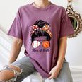 Baseball Mom Basketball Mom Of Both Messy Bun Mother's Day Women's Comfort Colors T-Shirt Blue Jean