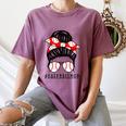 Baseball Mom Leopard Messy Bun Game Day Women's Comfort Colors T-Shirt Blue Jean