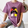 Baseball Mom Softball Mom Of Both Messy Bun Mother's Day Women's Comfort Colors T-Shirt Blue Jean