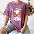 My Favorite Catcher Calls Me Mom Catcher Baseball Mom Heart Women's Comfort Colors T-Shirt Blue Jean