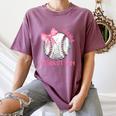 Mama Biggest Fan Coquette Bow Baseball Mom Fan Mother's Day Women's Comfort Colors T-Shirt Blue Jean