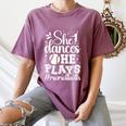 She Dances He Plays Mom Of Both Dance And Baseball Mom Women's Comfort Colors T-Shirt Blue Jean She Dances He Plays Mom Of Both Dance And Baseball Mom Women's Comfort Colors T-Shirt Blue Jean