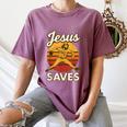 Youth Boy Baseball Jesus Saves Christian Baseball Religious Women's Comfort Colors T-Shirt Blue Jean