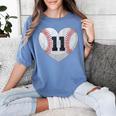 Baseball Number 11 Distressed Heart For Baseball Moms Women's Comfort Colors T-Shirt Chalky Mint Baseball Number 11 Distressed Heart For Baseball Moms Women's Comfort Colors T-Shirt Chalky Mint