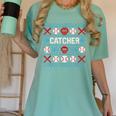Baseball Catcher Ugly Christmas Sweater Pattern Sports Xmas Women's Comfort Colors T-Shirt Violet