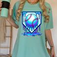 Baseball Drip Ice Cream Blue Glow Melt Ball Graphic Women's Comfort Colors T-Shirt Violet Baseball Drip Ice Cream Blue Glow Melt Ball Graphic Women's Comfort Colors T-Shirt Violet