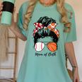 Baseball Mom Basketball Mom Of Both Messy Bun Mother's Day Women's Comfort Colors T-Shirt Violet