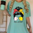 Baseball Mom Softball Mom Of Both Messy Bun Mother's Day Women's Comfort Colors T-Shirt Violet