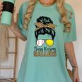 Busy Raising Ballers Tennis Baseball Mom Messy Bun Leopard Women's Comfort Colors T-Shirt Violet