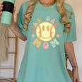 Groovy Retro Floral Happy Smiling Face Baseball Mom Women's Comfort Colors T-Shirt Violet