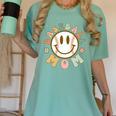Happy Baseball Mom Groovy Retro Floral Smiling Face Women's Comfort Colors T-Shirt Violet Happy Baseball Mom Groovy Retro Floral Smiling Face Women's Comfort Colors T-Shirt Violet