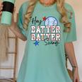Hey Batter Batter Swing Graphic For Baseball Moms Women's Comfort Colors T-Shirt Violet Hey Batter Batter Swing Graphic For Baseball Moms Women's Comfort Colors T-Shirt Violet