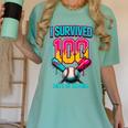 HUGvyn I Survived 100 Days Baseball Teacher Ice Cream Drip Women's Comfort Colors T-Shirt Violet HUGvyn I Survived 100 Days Baseball Teacher Ice Cream Drip Women's Comfort Colors T-Shirt Violet