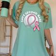 Save 2nd Base Breast Cancer Awareness Pink Ribbon Baseball Women's Comfort Colors T-Shirt Violet