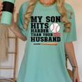 My Son Hits Harder Than Your Husband Baseball Mom Women's Comfort Colors T-Shirt Violet