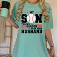 My Son Throws Harder Than Your Husband Baseball Mom Women's Comfort Colors T-Shirt Violet My Son Throws Harder Than Your Husband Baseball Mom Women's Comfort Colors T-Shirt Violet