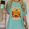 Youth Boy Baseball Jesus Saves Christian Baseball Religious Women's Comfort Colors T-Shirt Violet