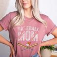 Baseball Mom Crossed Bats With Ball On Fire Distressed Women's Heather T-Shirt Heather Mauve