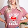 Baseball Mom Humor I Teach My Kids To Hit And Steal Women's Heather T-Shirt Heather Mauve Baseball Mom Humor I Teach My Kids To Hit And Steal Women's Heather T-Shirt Heather Mauve