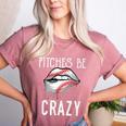 Baseball Mom Pitches Be Crazy Lips Premium Women's Heather T-Shirt Heather Mauve