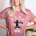 Baseball Mom My Son Will Be Waiting For You At Home Women's Heather T-Shirt Heather Mauve Baseball Mom My Son Will Be Waiting For You At Home Women's Heather T-Shirt Heather Mauve