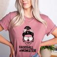 Baseball Momster Messy Bun Skull Mom For Women Halloween Women's Heather T-Shirt Heather Mauve