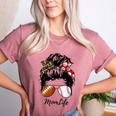 Football Mom Baseball Mom Life Messy Bun Mom Of Both Women's Heather T-Shirt Heather Mauve