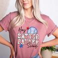 Hey Batter Batter Swing Graphic For Baseball Moms Women's Heather T-Shirt Heather Mauve Hey Batter Batter Swing Graphic For Baseball Moms Women's Heather T-Shirt Heather Mauve