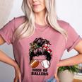 Mom Of Ballers Messy Bun Football Mom Baseball Mom Of Both Women's Heather T-Shirt Heather Mauve
