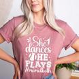 She Dances He Plays Mom Of Both Dance And Baseball Mom Women's Heather T-Shirt Heather Mauve She Dances He Plays Mom Of Both Dance And Baseball Mom Women's Heather T-Shirt Heather Mauve