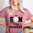 My Son Throws Harder Than Your Husband Baseball Mom Women's Heather T-Shirt Heather Mauve
