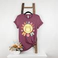 Groovy Retro Floral Happy Smiling Face Baseball Mom Women's Heather T-Shirt Heather Maroon