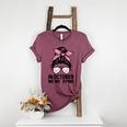 In October We Wear Pink Baseball Mom Messy Bun Breast Cancer Women's Heather T-Shirt Heather Maroon In October We Wear Pink Baseball Mom Messy Bun Breast Cancer Women's Heather T-Shirt Heather Maroon