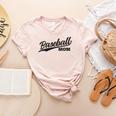 Baseball Mom 1970s Retro Cursive Font Women's Heather T-Shirt Heather Peach Baseball Mom 1970s Retro Cursive Font Women's Heather T-Shirt Heather Peach