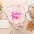 Baseball Mom And Pink Grid Sports Mother Mama Player Women's Heather T-Shirt Heather Peach