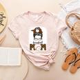 Baseball Mom Women Messy Bun Leopard Mother's Day Women's Heather T-Shirt Heather Peach