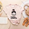 Baseball Momster Messy Bun Skull Mom For Women Halloween Women's Heather T-Shirt Heather Peach