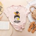Busy Raising Ballers Softball Messy Bun Baseball Mom Women's Heather T-Shirt Heather Peach
