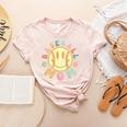 Groovy Retro Floral Happy Smiling Face Baseball Mom Women's Heather T-Shirt Heather Peach